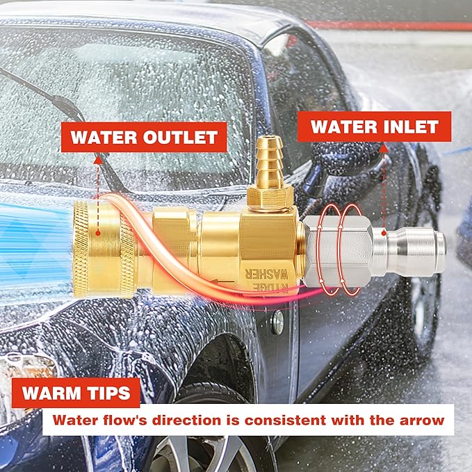 RIDGE WASHER Downstream Injector for Pressure Washer, Chemical Power Washer Injector kit, 10 Feet Soap Tubing with High Pressures Soap Injectors, 3/8’’ Quick Connect, 3-5 GPM