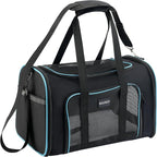 Soundy Large Cat Carrier Dog Carrier Under 25 Lbs,Collapsible Ventilated Portable Pet Bag with Soft Sided Breathable Mesh for Long Car Trips Maxi Load 2 Kittens or Small, Medium Dog (Large Black)