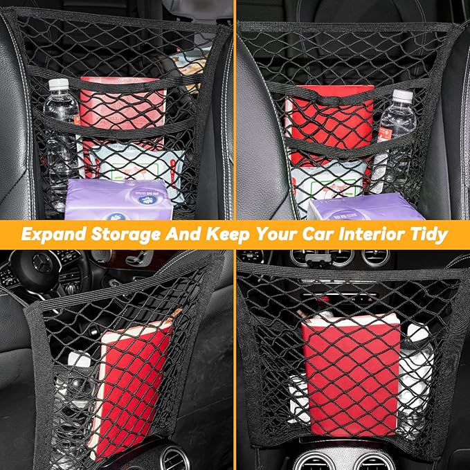 Dog Car Net Barrier for SUV Pet Barrier for Dog & Child Drive Safety Barrier with Mesh Pockets, Seat Back Net Bag Storage, Pouch Travel Accessory, Easy to Install