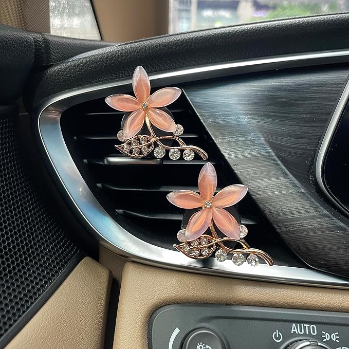 Lotus Flower Car Air Freshener Vent Clips,2pcs Pink Bling Flower Car Accessories for Women,Vanilla Scent Car Air Fresheners