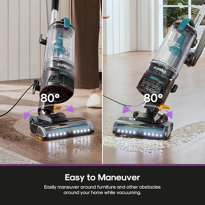 Eureka FlexReach Plus Bagless Upright Vacuum Cleaner for Home,Pet Vacuum for Carpet and Hard Floor, Lift-Up Vacuum with Flooring Type Sensor, HEPA Filter,Anti-Tangle, NEU652, Green