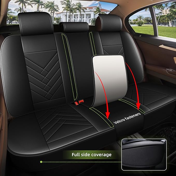 AOMSAZTO Car Seat Cover for Chevrolet Chevy Tahoe 2011-2025 2026 Full Set - Waterproof Faux Leather Seat Protector, Non Slip Car Seat Cushion, Interior Seat Covers Automotive Accessories - Black