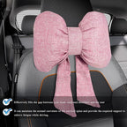 Bow Car Headrest Pillow, Breathable Ergonomic Auto Neck Cushion with Adjustable Strap, Comfy Vehicle Neck Support Pillow Cute Bow Girl-Style Decoration for Driving Seats (Pink)