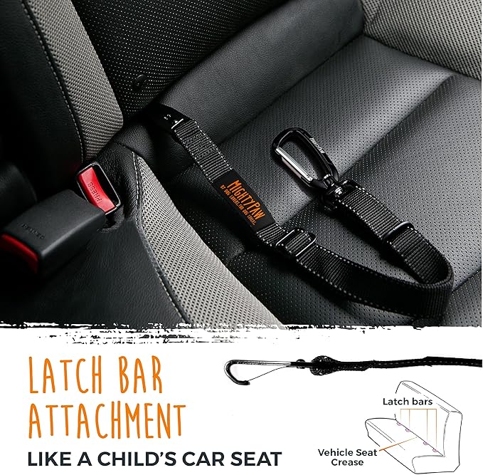 Mighty Paw Dog Seat Belt For Car - LATCH Compatible Adjustable Dog Seatbelt Harness for Small, Medium and Large Pets. Distraction Free Driving, Heavy-Duty Design with Aviation Grade Aluminum Carabiner