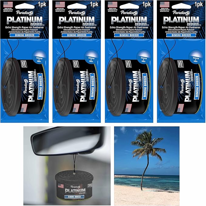 4 Pc Paradise Platinum Air Freshener Hanging Aroma Fragrance Scent Bimini Breeze