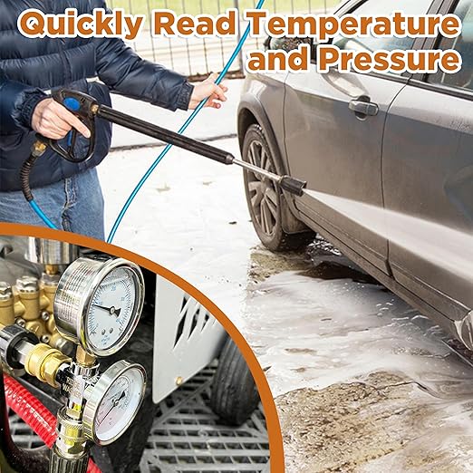 RIDGE WASHER 2-in-1 Pressure Washer Gauge, Stainless Steel Power Washer Gauge Temperature Gauges, 3/8 Inch Quick Connect, 6000 PSI