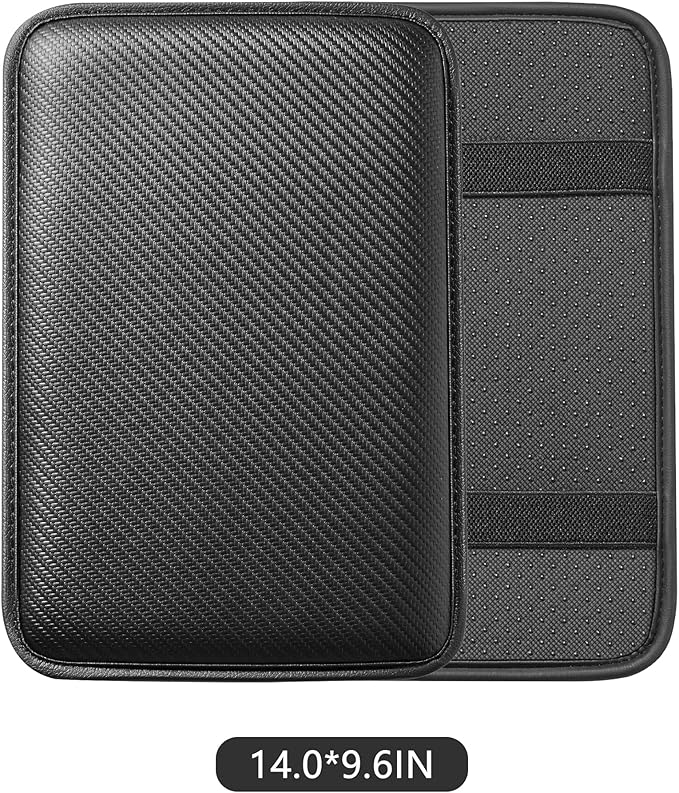 Car Armrest Covers, Vehicle Center Console Cover, Middle Storage Pad, Dog & Cat Paws Protetor, Carbon Fiber PU Leather, Waterproof, Anti-slip, Auto Interior Accessories, Black, Large Size