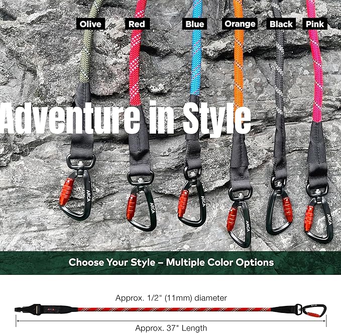 Dog Seat Belt for Car | Universal Pet Car Seatbelt with Reflective Climbing Rope, Aviation Aluminum Carabiner with 360° Swivel & Auto-Lock, Secure Safety Restraint (Canyon Red 360°)