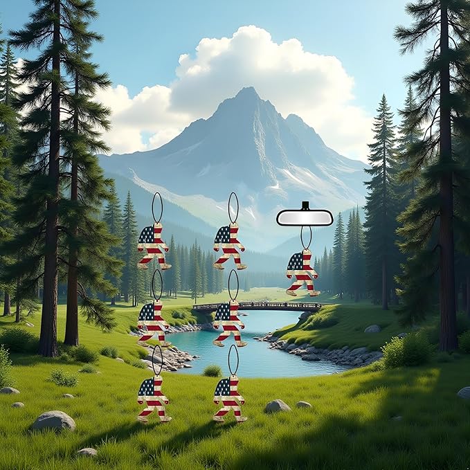 6 Pcs USA Flag Bigfoot Sasquatch Car Air Fresheners, Funny Hanging Air Fresheners Long Lasting Cute Car Mirror Scented Hanging Decoration Ornaments Gift Interior Accessories for Men Women