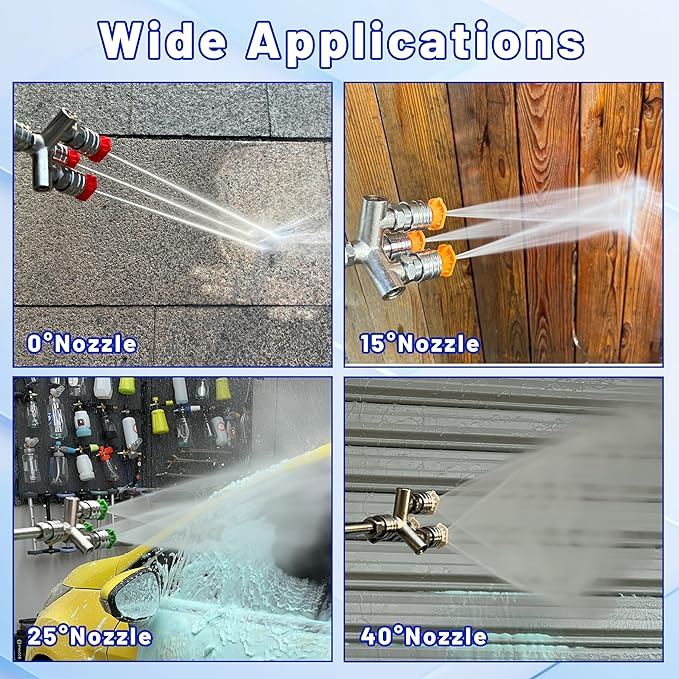 Triple Pressure Washer Nozzle, 3-in-1 Power Washer Tips, 3 Nozzles for Pressure Washing with 12PCS Power Washer Spray Nozzles (0, 15, 25, 40 Degree), 1/4 Inch Quick Connect, 5000 PSI