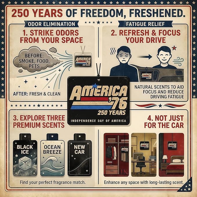9Pcs USA 250th Anniversary Car Air Freshener, 1776-2026 Semiquincentennial Commemorative Hanging Ornament, Patriotic Double-Sided Scented Tablet, 2026 Independence Day Souvenir Gifts (Style 6)