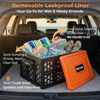 Mymazn Trunk Organizer Plastic for Car, Crate Storage Collapsible Car Organizer for SUV, Groceries, Camping | with Lid, Waterproof Bag, Optional Insulated Cooler(Orange)