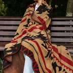 PuTian Merino Wool Blanket - Warm, Thick, Washable, 87" x 63" Large Throw for Outdoors, Camping,Couch, Bed, Travel - Super Soft Wool Blanket (Striped Fire Light Tan)