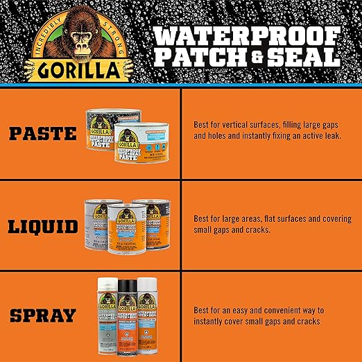 Gorilla Patch & Seal Liquid Rubber Waterproof Sealant, Black, 32 Ounce (Pack of 6) - Seals Out Water, Air, and Moisture