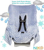 Niko Easy Wash Children's Car Seat Cover & Liner - Blue Chevron Minky - Great for Winter Weather - Universal FIT - Crash Tested - Waterproof SEAT Bottom - Mess Protection - Machine Washable
