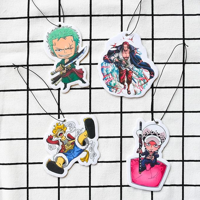 Pounchi Cool Anime Car Air Freshener Cards (4 Pack Refreshing Ice Scent) Anime Accessories for Car Interior Hanging Gift Rearview Pendant Supplies