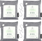 12 Pack Bamboo Charcoal Air Purifying Bag, Activated charcoal Bags Odor Absorber, Odor Eliminator for Home, Car, Office, Closet & House Deodorizer (6X200g,2X100g,4X50g,6 Hooks & Strings)