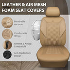 CAR PASS 3D Foam Mesh Leather Car Seat Covers Full Set, Tan Breathable Mesh Faux Leather Seat Covers for Car, Universal Fit for SUV Truck Sedan Automotive, Armrest Airbag Compatible, All Beige