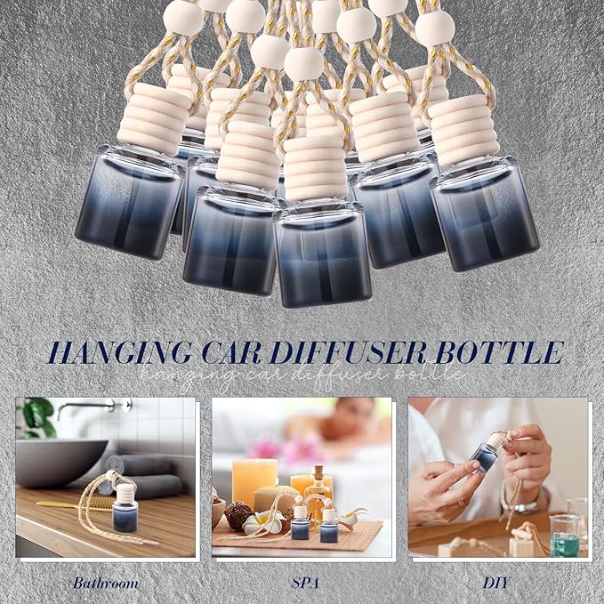 50 Pcs Black Car Air Freshener Hanging Bottle Empty Glass Diffuser Bottles Perfume Bottle Refillable Car Air Freshener Pendant Aromatherapy Fragrance Vials Bottles Ornament(Cylinder)