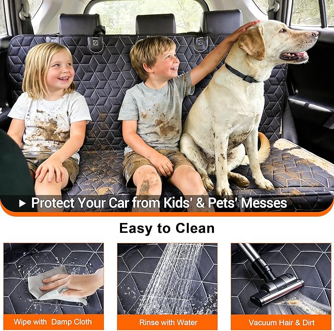 Back Seat Dog Car Seat Cover, Waterproof Car Seat Protector for Cars SUVs Trucks, Heavy Duty Non-Slip Split Bench, Dog & Kid Proof, Easy Clean, (54" W)
