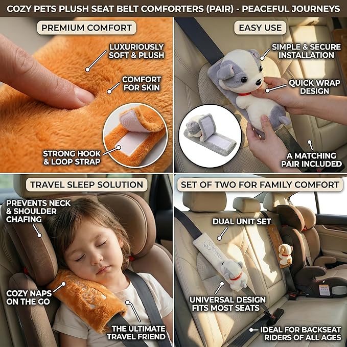 2-Pack Ultra-Soft Seat Belt Pads | Universal Comfort & Protection for People & Pets，Soft and Comfort