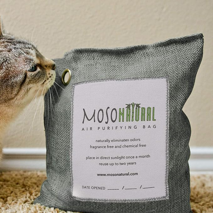 MOSO NATURAL Air Purifying Bag. Bamboo Charcoal Air Freshener, Deodorizer, Odor Eliminator, Odor Absorber for Cars and Home. 200g / 500g Charcoal Color