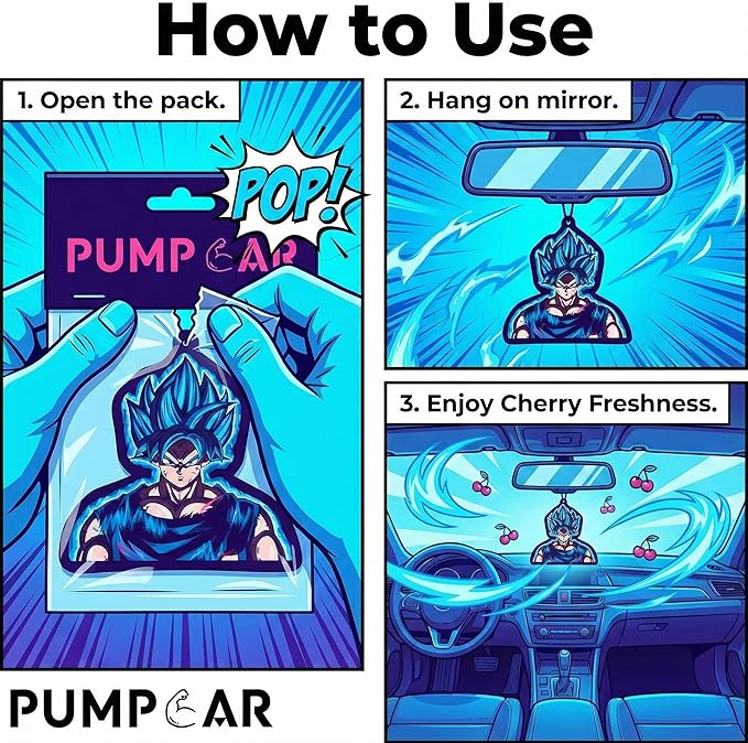 PumpCar car air freshener 2-piece double-sided Goku SSJ hanging cherry-scented anime dragon for rearview mirror Car Interior Accessories Household Gifts