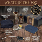 Leather Cleaner, Conditioner and Detailer Kit - Natural Beeswax Formula for Car Seat, Couch, Furniture, Purse, Boots & Jackets - Auto Interior Detailing Set - Made in USA (Combined Kit)
