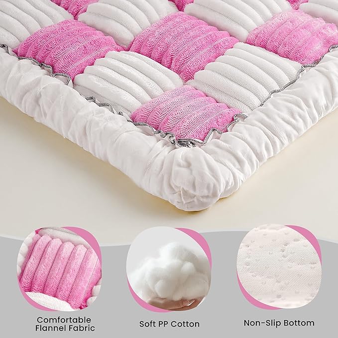 Backseat Dog Bed Mat, Non-Slip Dog Bed for Car Back Seat, Soft & Cozy Dogs Blanket, Washable Travel Pet Mat Seat Protector for Cars, SUVs, Trucks (Pink/White, 51.1" L x 23.6" W x 1.5" Th)