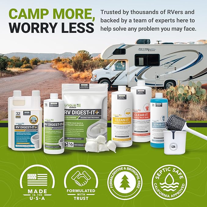 Unique RV Digest-It RV Toilet Treatment - Eliminates Odors at the Source and Liquifies Waste - 16 Uses Per Bottle (32 oz) Amazon Exclusive Packaging