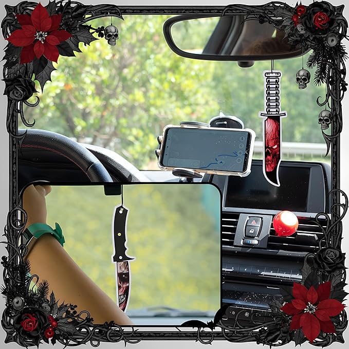 Faccito 12 Pcs Gothic Car Air Fresheners Horror Movie Freshener Gifts Hanging Ornament Scents Knife Classic Character Accessory for Men Women Lover