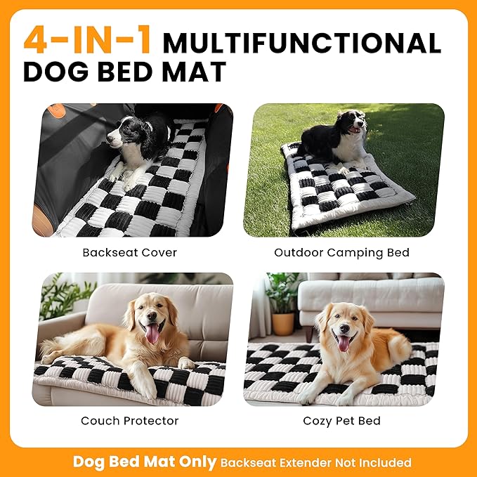 Backseat Dog Bed Mat for Car, Non-Slip Dog Bed for Car Back Seat, Soft & Cozy Dogs Blanket, Washable Travel Pet Mat Seat Protector for Cars, SUVs, Trucks (Black/White, 59"L x 27.5"W x 1.5"Th)