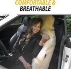 ZONETECH Sheepskin Seat Covers Fuzzy Car Seat Covers Ivory Australian Merino Wool Fluffy Fur Auto Accessories All Season Protection for Your Seats Universal Fits Most Car SUV Airbag Compatible