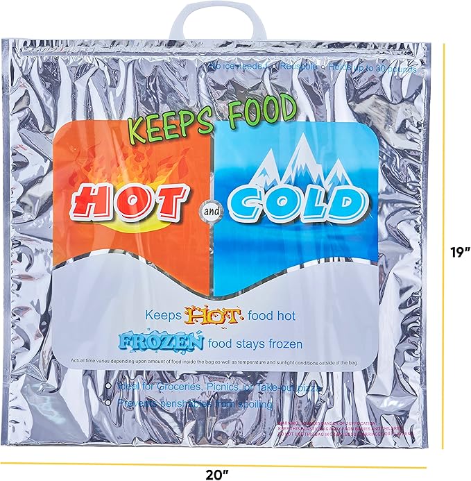 Superio Hot and Cold Insulated Bags for Food Delivery, Grocery Shopping Bags, Food Storage for Hot and Frozen Food for Travel, Disposable Cooler Bag, Reinforced Thermal Lunch Bag (6, 20" x 19")