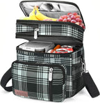 MIYCOO Lunch Bag & Lunch Box for Women Men, Double Deck Leakproof Insulated Soft Large Adult Camping Cooler bag for Work, Beach, Picnic, Travel (Checkered Black and White, 15L)