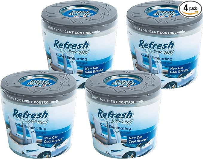 Refresh Your Car! 84101 New Car and Cool Breeze Scented Gel Can, 5 oz, 4 Pack