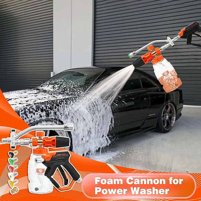 RIDGE WASHER Pressure Washer Gun Foam Cannon with Dual Connector Accessory, Double Tip Attachment for Foam Blaster, Stainless Steel Car Wash Foam Gun, 1/4" Quick Connect, 4000 PSI