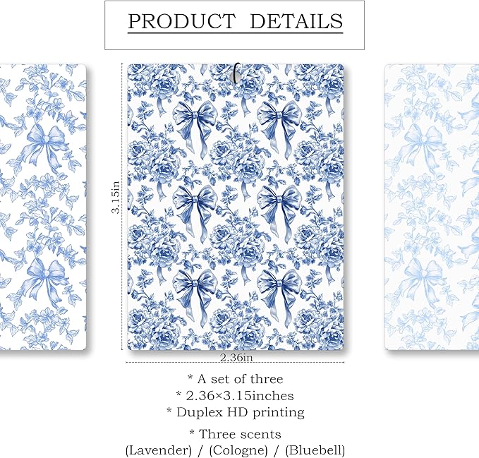 Mancheng-zi Coquette Blue Bow Flower Car Air Freshener 3Pcs, Cute Preppy Girly Floral Air Freshener Hanging for Cars Closet Drawer or Books, Blue Coquette Preppy Car Accessories Mirror Decor for Women