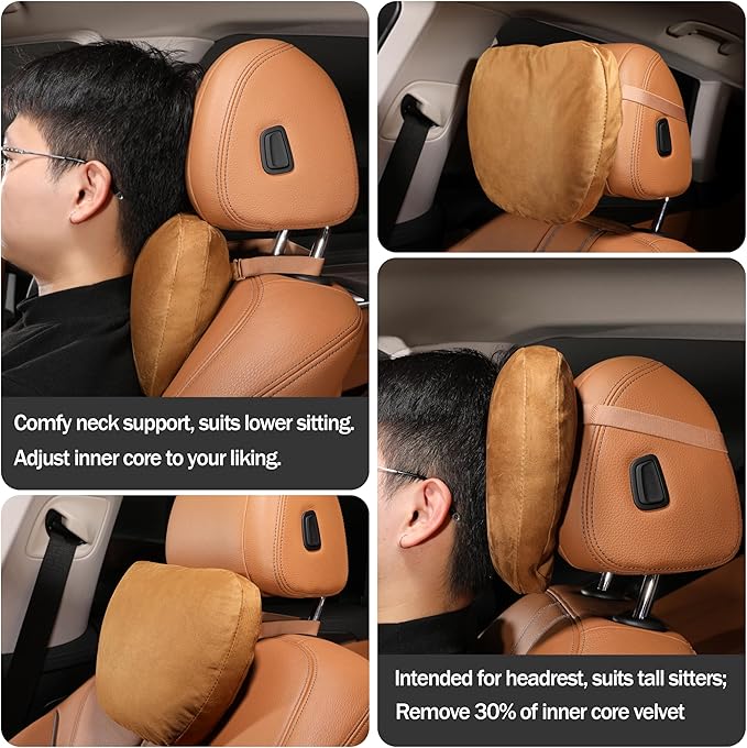 2pcs Car Neck Pillow for headrests,Support Drive Seats Head Cushion Pillows,Superfiber Suede,Plant-Based Polyester,Thickness & Height Adjustable,11.8x7.5,Inner Liner fillable (Black Color)