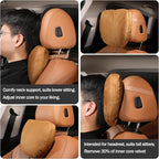 Genuine Leather Car Neck Pillow for headrest,Support Drive Seats Head Cushion,Real Cow Leather,11.8x7.5”,Plant-Based Polyester,Thickness & Height Adjustable,Inner Liner fillable(Beige,1p)