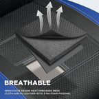 PIC AUTO Car Seat Covers, Premium Leather and Air Mesh Automotive Sports Seat Covers, Two Front Set, Airbag Compatible Universal Fits Most Cars, SUVs, Trucks and Vans (Black & Blue)