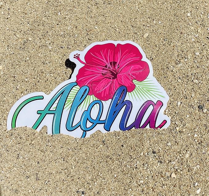 Aloha Designs 3 Pack Aloha Hawaii Hibiscus Long Lasting Coconut Air Freshener and 2 Aloha Stickers | Decorative Hawaiian Tropical Scented Hanging Air Freshener With Island Vibe For Car, Closest, Home,