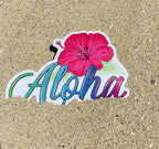 Aloha Designs 3 Pack Aloha Hawaii Hibiscus Long Lasting Coconut Air Freshener and 2 Aloha Stickers | Decorative Hawaiian Tropical Scented Hanging Air Freshener With Island Vibe For Car, Closest, Home,