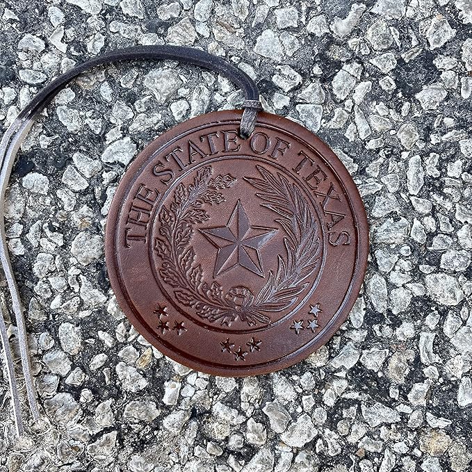 Air Flair | Leather Car Air Freshener | Texas State Seal (7) Coconut Lime Scent)