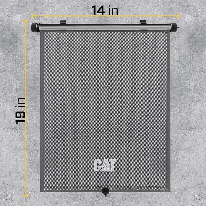 CAT Retractable Pull-Down Back Seat Side Window Shades for UV Sun Protection, Universal Fit, 2-Pack, Gray, Modern Style, 14x19in