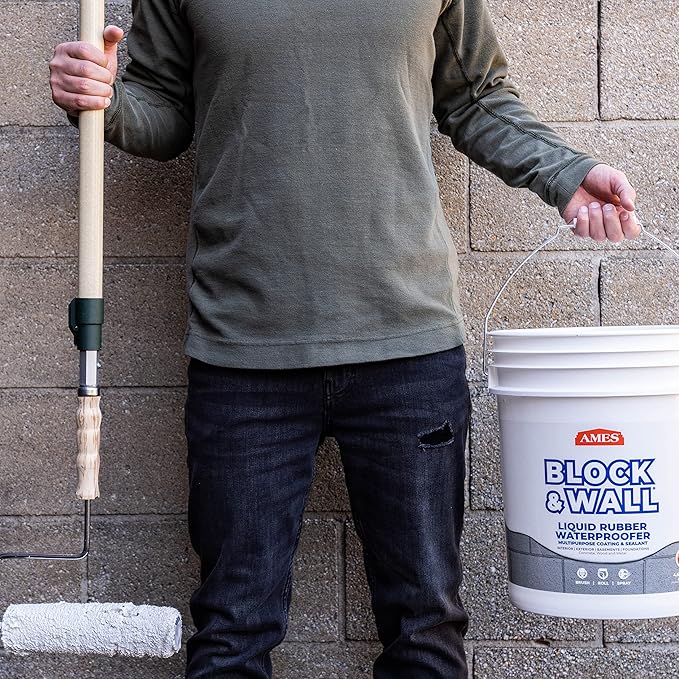 Ames Block & Wall™ Liquid Rubber Waterproofer Multi-Purpose Coating & Sealant - 1 Gallon - Perfect to Use As Concrete Sealer and Waterproofer for Basements and Foundations - Made in The USA, White