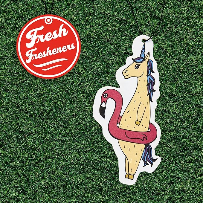 Cute Funny Unicorn Flamingo Car Air Freshener 4 Pack Scented With Premium Oils By Fresh Fresheners