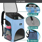 PetAmi Small Dogs and Cat Backpack Carrier, Airline Approved Pet Backpack Carrier, Ventilated, Safety Strap, Buckle Support Designed for Hiking Travel Camping Outdoor, Max 18 lbs (Light Blue)