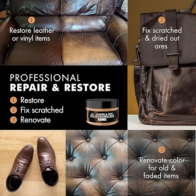 FORTIVO Leather Recoloring Balm, Color Restorer, Scratch Remover, Couch Paint and Repair, Leather Balm for Couches