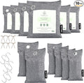 12 Pack Bamboo Charcoal Air Purifying Bag, Activated charcoal Bags Odor Absorber, Odor Eliminator for Home, Car, Office, Closet & House Deodorizer (6X200g,2X100g,4X50g,6 Hooks & Strings)
